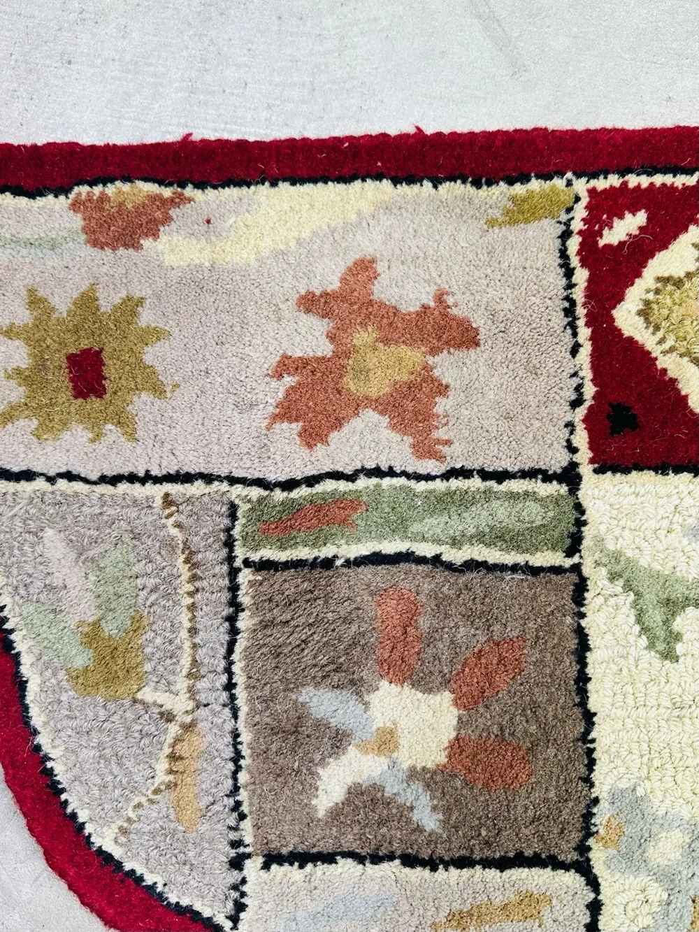 Hand Hooked Autumn Leaf Hearth Rug Fall Accent Mat Red Beige 24x41 Wool Blend